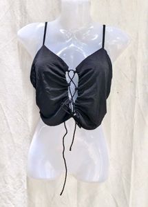 I. Black Lace-Up Crop Top