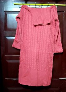 Women's Pink high neck Sweater Midi Dress