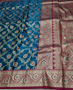 Exquisite Teal &amp; Pink banarasi satin Silk saree