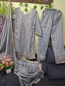 Elegant Grey Kurta Set with Dupatta