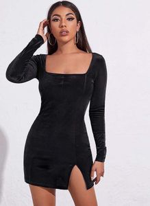 Urbanic Black Velvet Bodycon Mini Dress | Square N