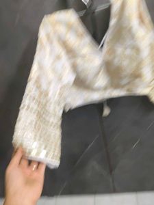 White &amp; Gold Embroidered Blouse