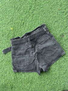 Black belted denim shorts