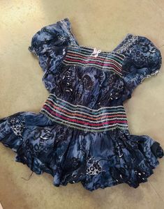 Navy Blue Peplum Top With Balloon Sleeves