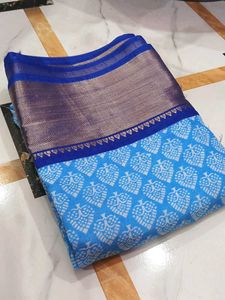Elegant Blue Saree with White Print