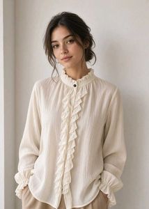 Cream Ruffle Neck Blouse