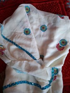 White Embroidered saree with Sequins
