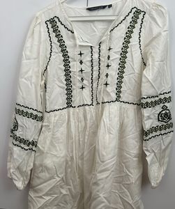Boho White Embroidered Dress - M