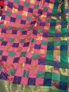 Vibrant Pink Silk Saree with Peacock Border