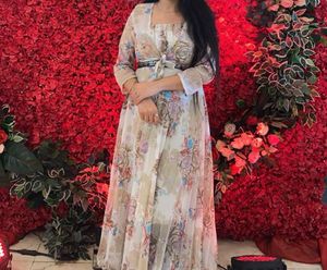 Elegant Floral Print Ethnic Gown with Jacket