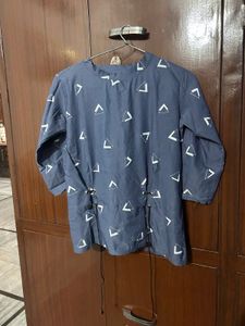 Geometric Print Lace-Up Top