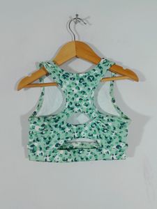 Green Printed Active Wear Top For Girl's