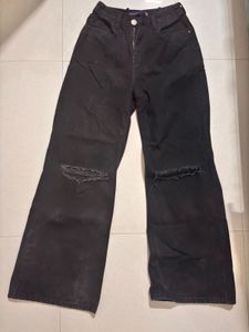 Ripped Wide Leg Black Jeans