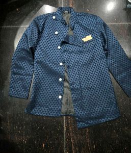 Men's Blue Jacquard Ethnic Jacket
