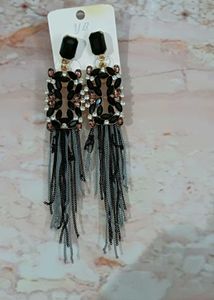 Elegant Black and Grey Chain Drop Earrings