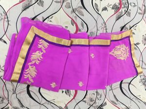 Magenta &amp; Gold Embroidered Saree
