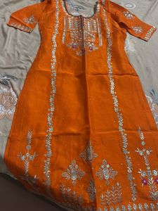Designer Orange Kurta Set with Silver Embroidery