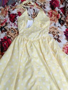 Yellow Polka Dot Halter Dress