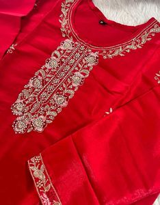 Stunning Red Embroidered Kurta Set