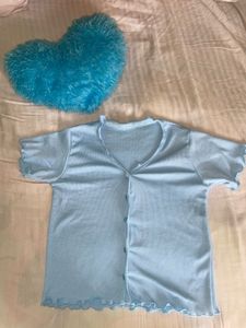 Cute Blue Button-Up Crop Top
