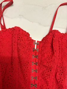 Red Broderie Anglaise Corset Top