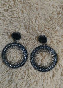 Elegant Oxidized Black Circle Drop Earrings
