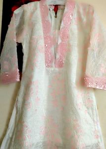 Elegant White & Pink Embroidered Kurta