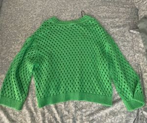 h&amp;m Green Crochet Knit Sweater