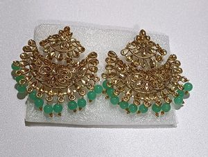 Sea Green With Golden Kundan Earrings