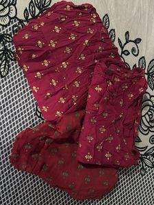 Maroon Kurta with Gold Print