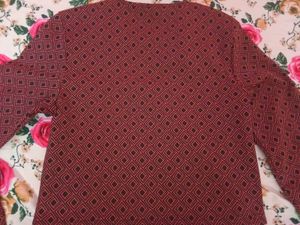 Maroon Geometric Print Bell Sleeve Top