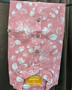 Men's Pink Leaf Print Short kurta