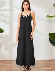 Black Maxi Dress with White Trim