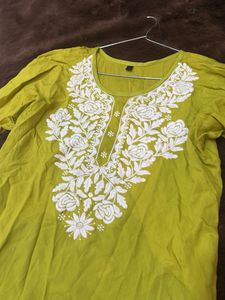Lime Green Embroidered Kurta