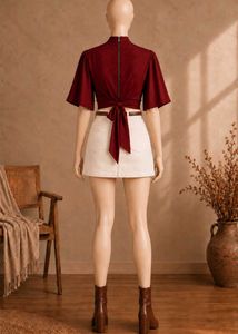 🍒 Cherry Burgundy Partywear Crop Top