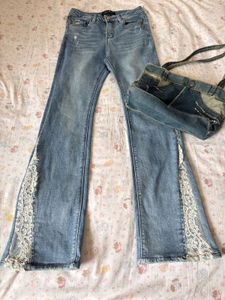 Flared Jeans with Lace Detailing