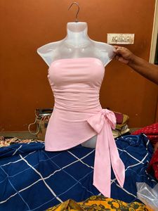 little box Pink Ruched Strapless Side-Tie top