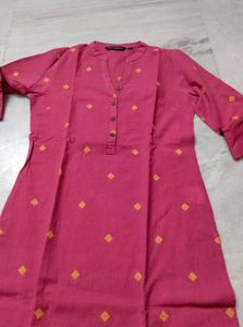 Pink Kurta with Yellow Diamond Print