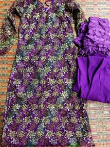 Beautiful Purple Embroidered Kurta Set