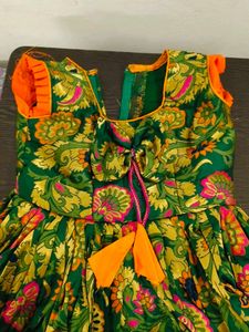 Elegant Green &amp; Orange Brocade Lehenga Choli