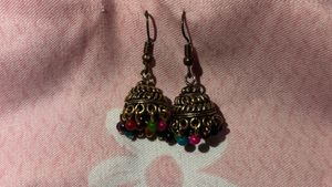 golden Jhumka Earrings with Beads