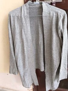 Women's Grey Textured Open Front Shrug