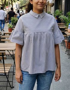 Striped Ruffle Sleeve Top