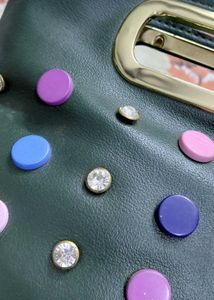Stylish Dark Green Studded Handbag