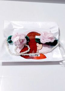 Floral Hair Clips with Pearl Chain