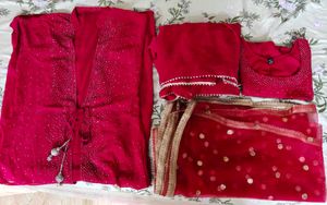 Stunning Red Embellished Kurta Set