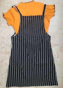 Striped Pinafore Dress with Orange Top
