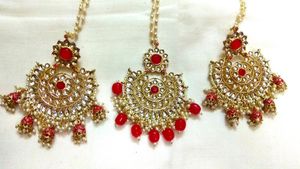 Big Size Kundan Maangtika With Earrings