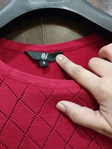 Maroon Sweater Top With Schifli