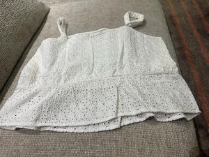 last price Chic White Broderie Anglaise Peplum Top